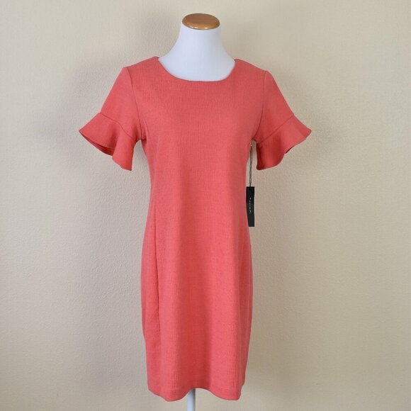 Tahari Cotton Gauze Ruffle Coral Dress NEW - 6 - Picture 1 of 9